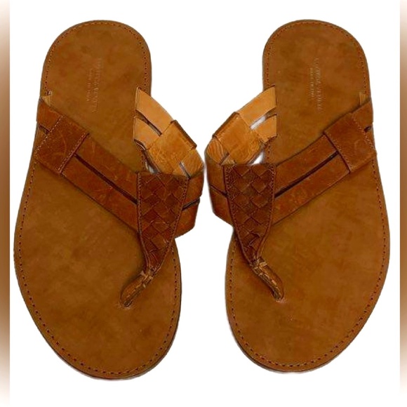 Bottega Veneta Brown Leather Flip Flops Men\'s Size 43